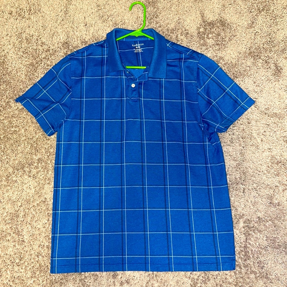 Blue plaid XL Van Heusen Polo with 2 buttons